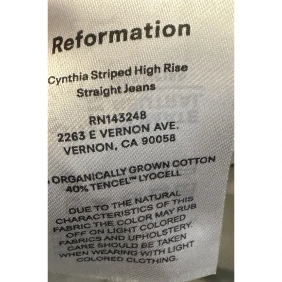 Reformation Jeans Blue Metro Stripe Cynthia Striped High Rise Straight Size 26 Straight Leg